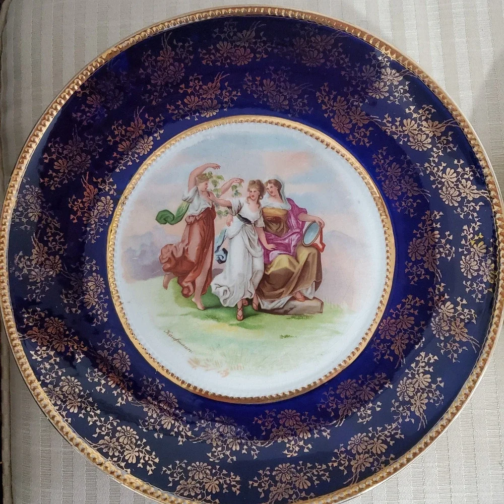 2 Antique Empire Works Cobalt Blue 22k Gold Display Plates